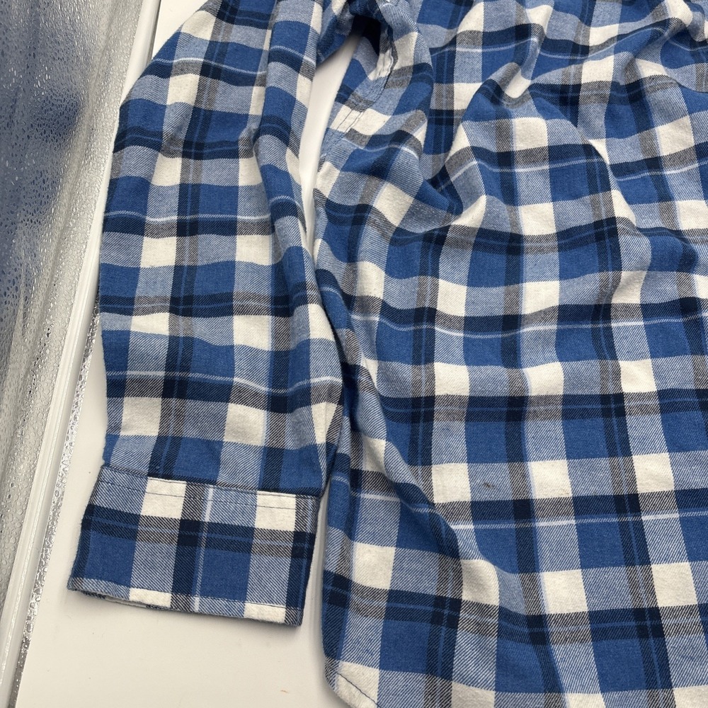 IZOD Blue Plaid Flannel Shirt‎ Mens  Size Large Tall Button Up Logo Pocket - Picture 10 of 12